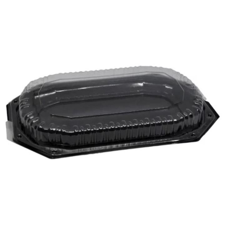 Set 10 platouri negre 45cm, cu capac transparent