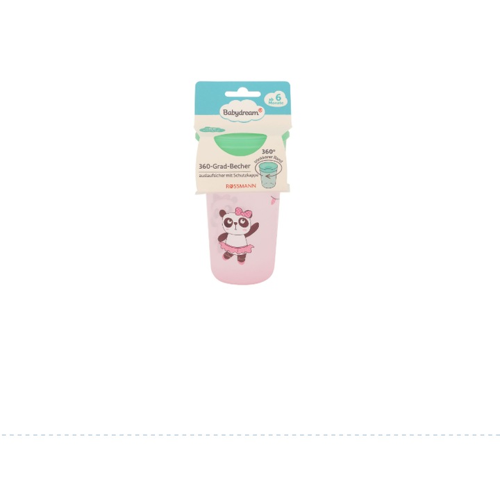 Cana de antrenament cu manere, rotire 360 grade, permite bautul pe oricare parte a canii, previne aparitia cariilor, anti-varsare, 6 luni+, 300 ml, roz