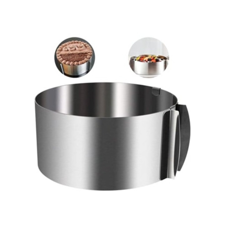 Inel reglabil din inox pentru tort, de la 6 la 12 inch, argintiu