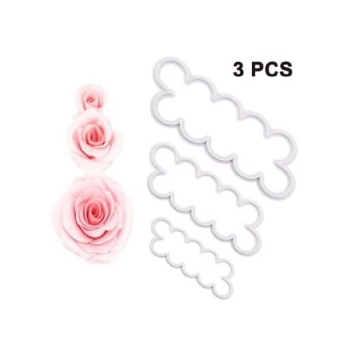 Set 3 instrumente decorare tort, taietor fondant, model floare trandafir