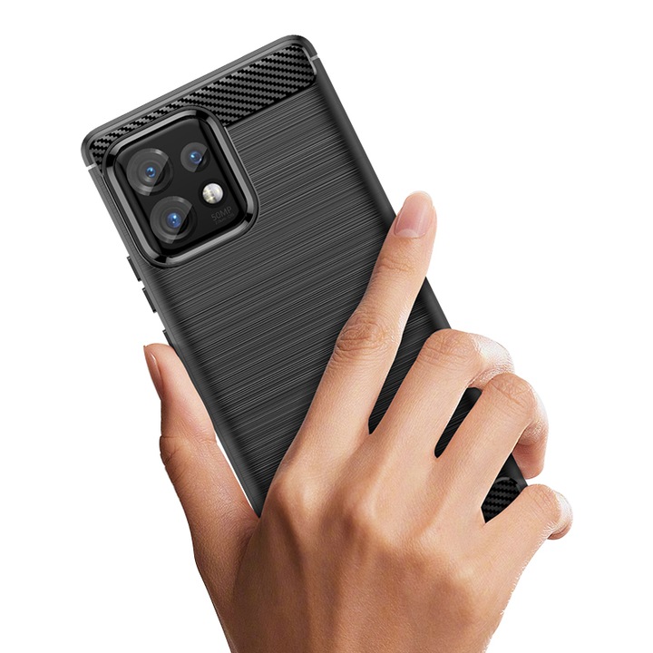 Carcasa Carbon Case Slicone compatibila cu Motorola Edge 40 Pro, Negru