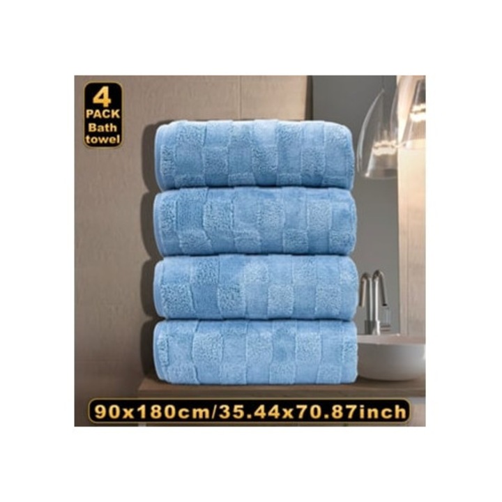 Set prosoape de baie din fleece coral, 4 piese, albastru, 90x180cm