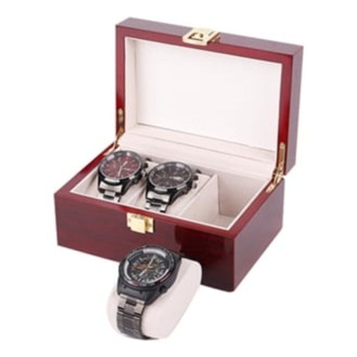 Дървена кутия за часовници, 3 места, прахоустойчива, Gertiz