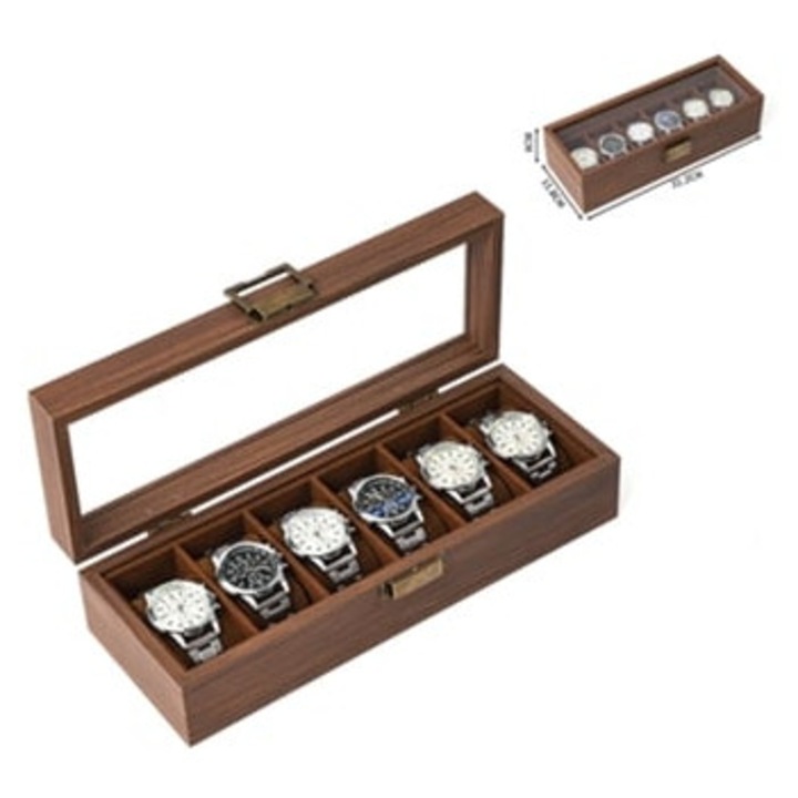 Дървена кутия за часовници, 6 места, Gertiz
