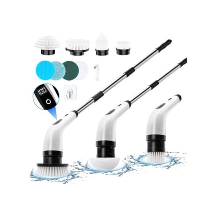 Perie electrica de curatare Gertiz, 2 viteze ajustabile, 8 capete de perie interschimbabile, alb