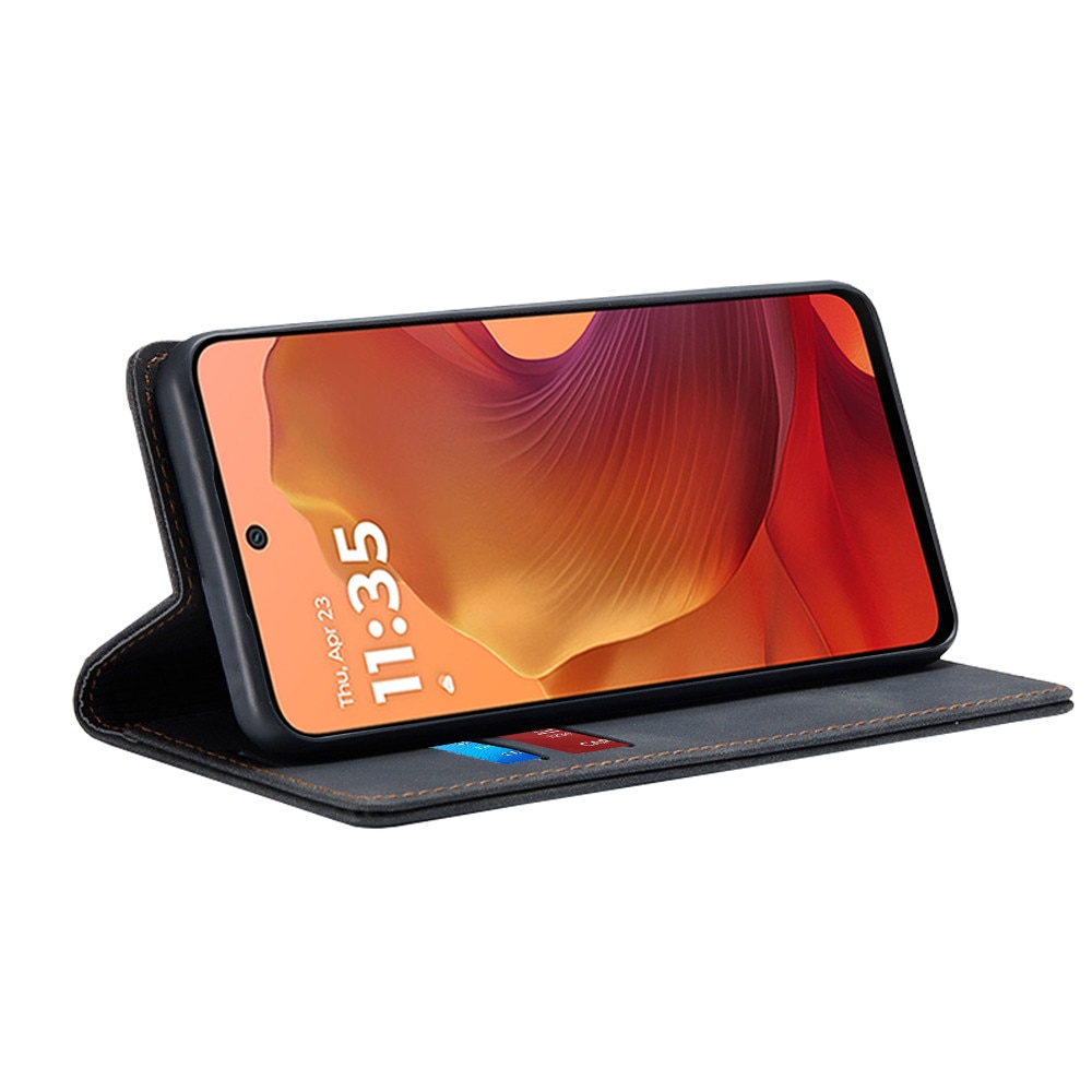 Husa pentru Motorola Moto G15 / Moto G15 Power, SKYDDAR INNOVATION, Confy Cover tip Carte din piele Eco Premium, cu Portofel Interior, set cu sticker, Negru