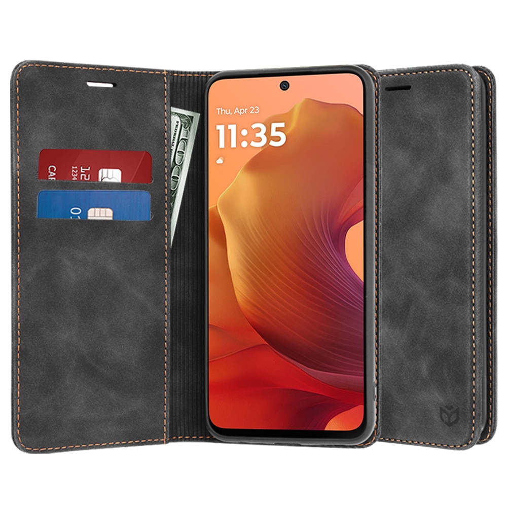 Husa pentru Motorola Moto G15 / Moto G15 Power, SKYDDAR INNOVATION, Confy Cover tip Carte din piele Eco Premium, cu Portofel Interior, set cu sticker, Negru