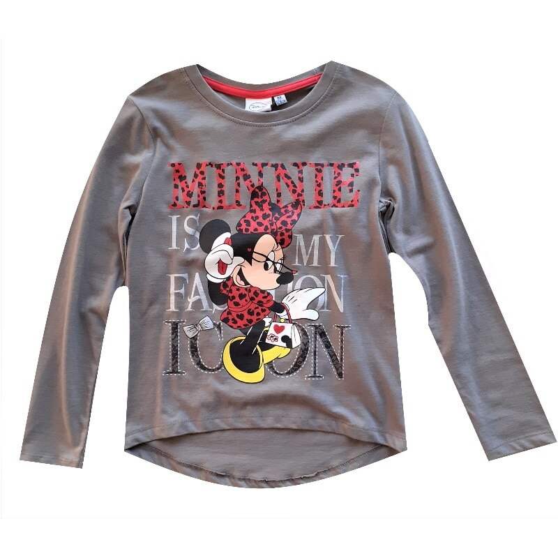 Bluza cu maneca lunga, gri, Disney Minnie, bumbac-8ani/128 cm