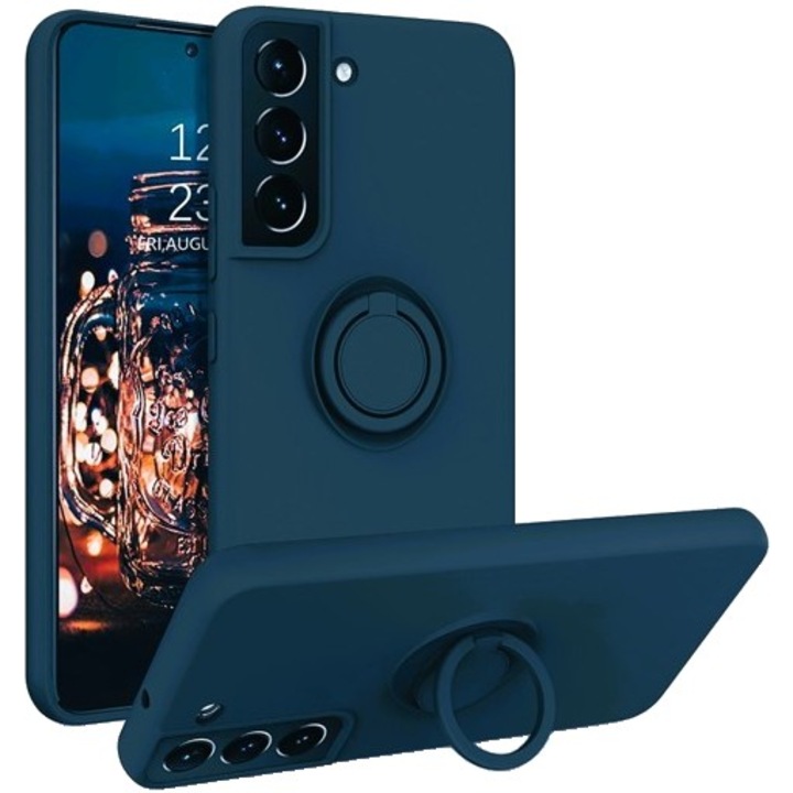 Husa de Protectie, pentru Samsung Galaxy A52, Liquid Silicone Ring cu Suport Rotativ, Albastru