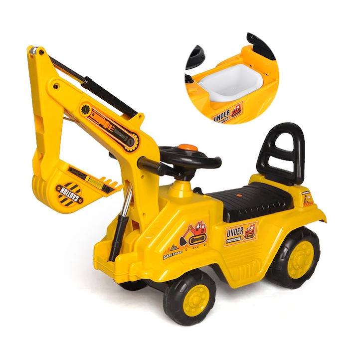 Детска играчка 2 в 1 Ride-On NEXTLY, багер и гърне, включено под седалката, волан, контролни лостове, реалистичен дизайн, издръжлива, 98x55x28 см