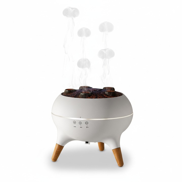 NEXTLY Medúza design aromaterápiás párásító, 2 permetezési mód, RGB világítás, gőzidőzítés hangokra, 4-8 órás időzítő, érintésvezérlés/távirányító, adapteres tápellátás, 250ml, 14x14cm, fehér