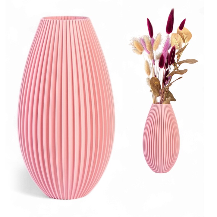 Модерна 3D ваза 20 см – скандинавски стил, за изкуствени/естествени цветя, пудра розова
