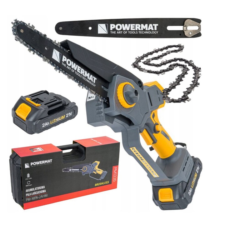 Акумулаторен верижен трион, тип резачка, 2x батерия 2Ah, Powermat