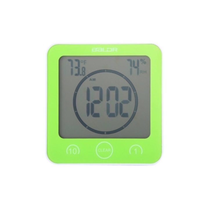 Baldr vízálló dekoratív óra tapadókoronggal, hőmérővel, páratartalom-mérővel, zöld