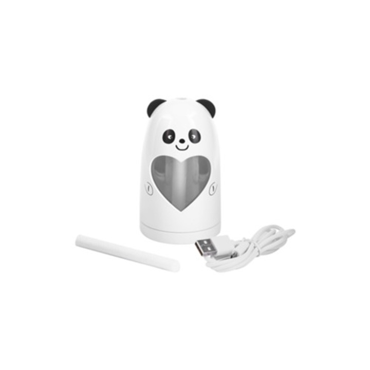 Mini USB párásító, panda, csendes köddiffúzorral és többszínű LED éjszakai fénnyel