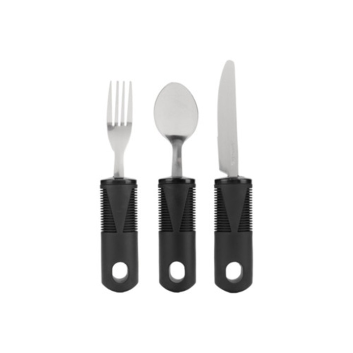 Adaptálható rozsdamentes acél evőeszközkészlet, gumírozott, rezgéscsillapító fogantyúk, 3 darab