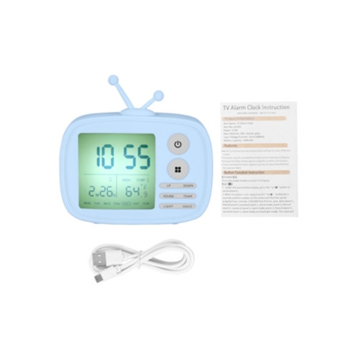 Kreatív retro dekoratív óra intelligens éjszakai fénnyel, kék