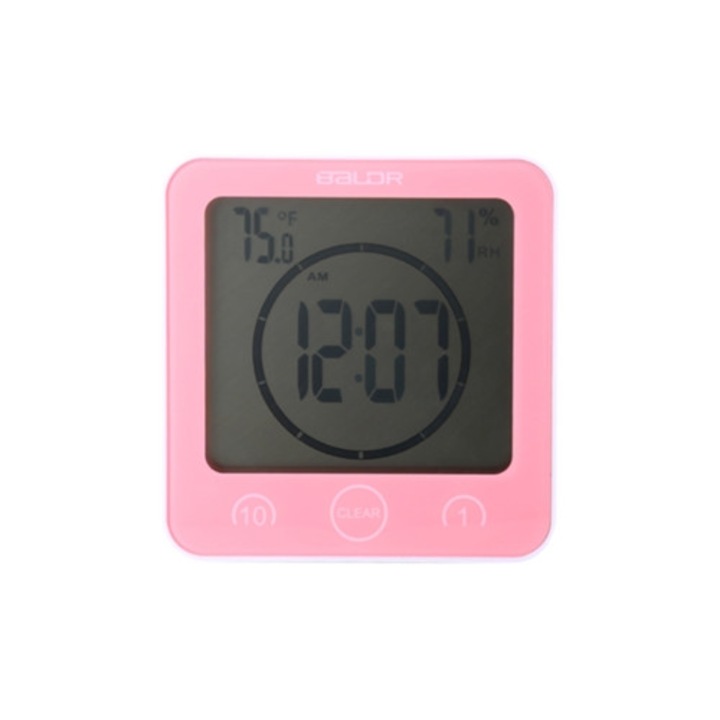 Baldr vízálló dekoratív óra tapadókoronggal, hőmérővel, páratartalommérővel, rózsaszín