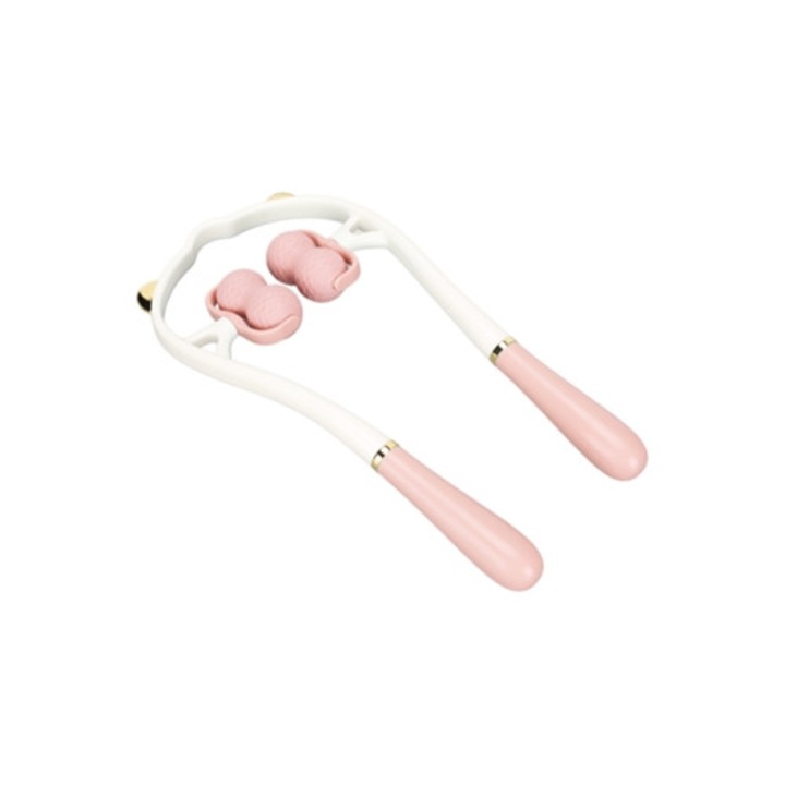 Aparat masaj cervical, manual, cu puncte de presiune duble, Alb / Roz