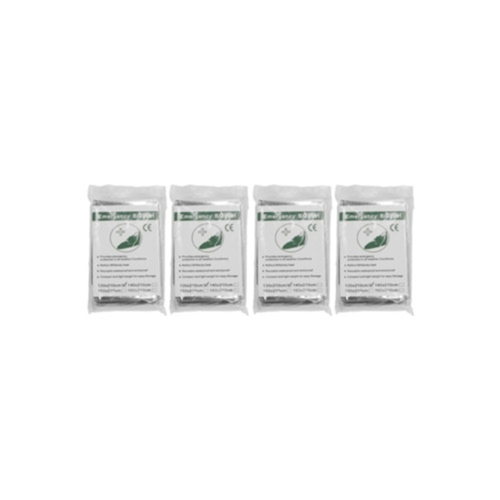 Комплект от 4 водоустойчиви светлоотразителни одеяла за оцеляване, сгъваеми преносими одеяла за къмпинг и туризъм