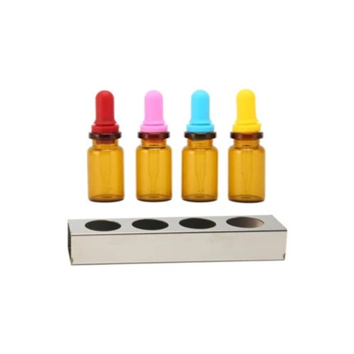 4 db sötét borostyánszínű üveg pipettás palack készlet tartóval fogászati illóolajokhoz otthoni használatra
