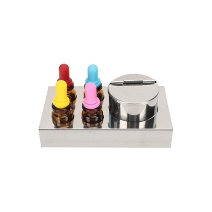 6 db borostyánsárga üvegpalack pipettával, 10 ml, rozsdamentes acél tartóval, egészségügyi kellékek