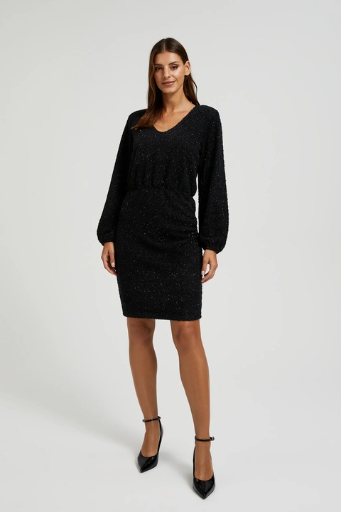 Rochie neagra cu fir metalic, Negru