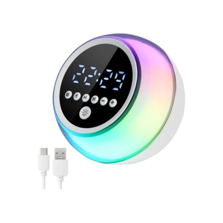 Dekoratív ébresztőóra Bluetooth-tal, Bluetooth hangszóró, FM rádió, színes lámpa, otthonra, irodába, hálószobába