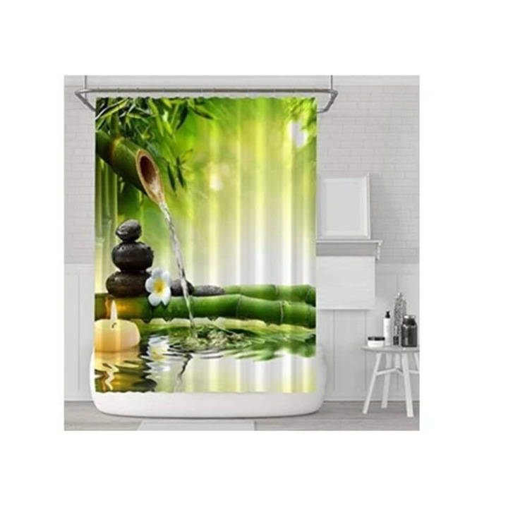 Cortina de dus impermeabila, 180x180cm, material poliester rezistent la mucegai, set cu 12 carlige