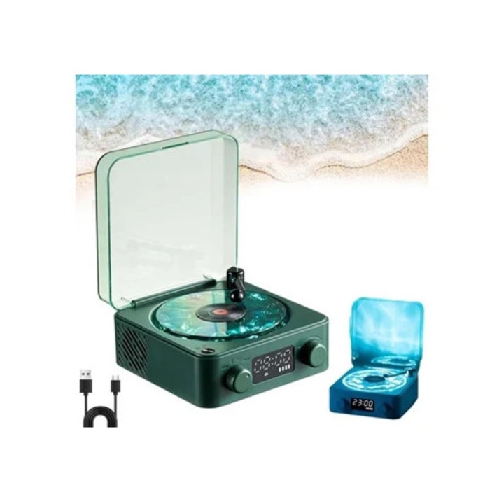 Dekoratív óra, retro modell, Bluetooth-szal, hordozható, zöld