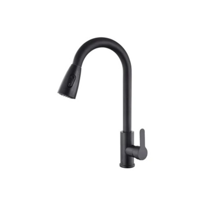 Fekete teleszkópos rozsdamentes acél csaptelep konyhai mosogatóhoz, hideg és meleg víz