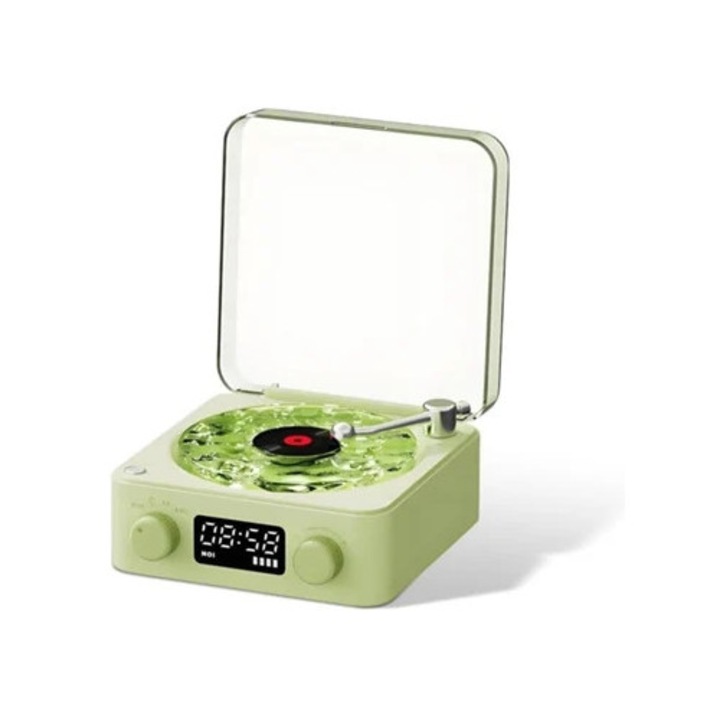 Dekoratív óra, Vinyl, Bluetooth, hordozható, zöld