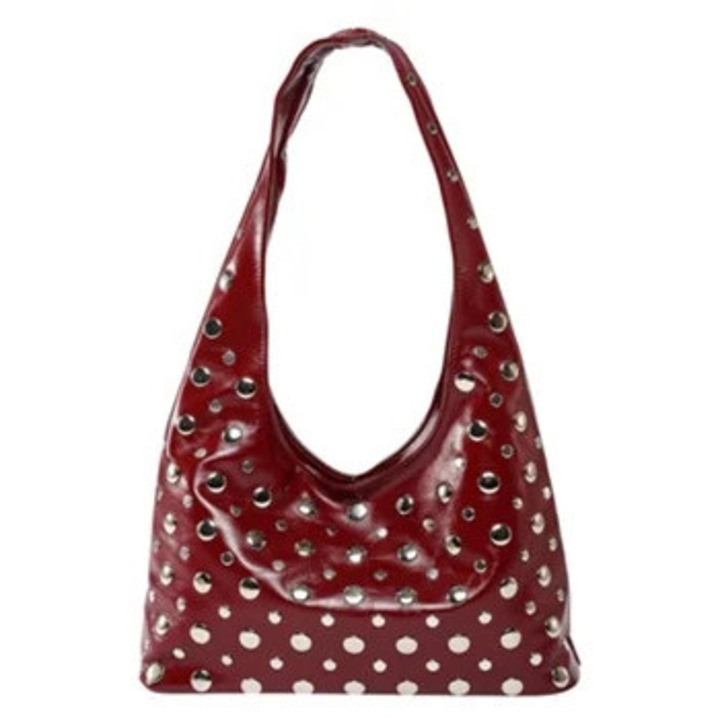 Női válltáska, piros, fém díszítéssel