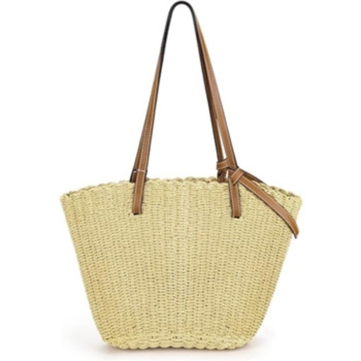 Női strandtáska, horgolt fogantyúk, masni