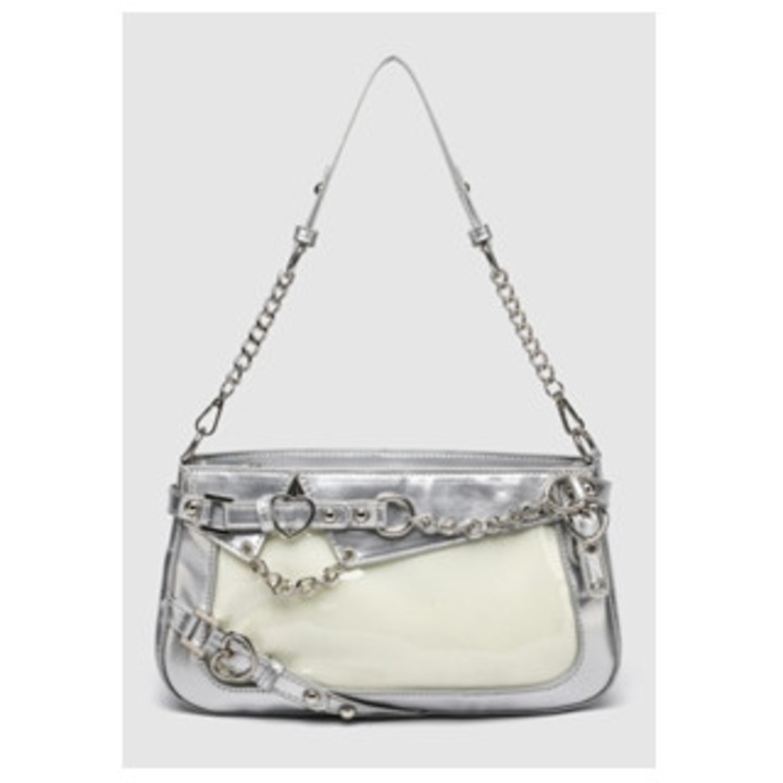 Női válltáska, gótikus, többzsebes, ezüst