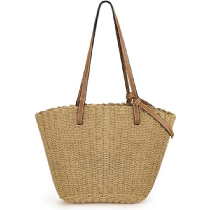 Női strandtáska, horgolt fogantyúk, masni