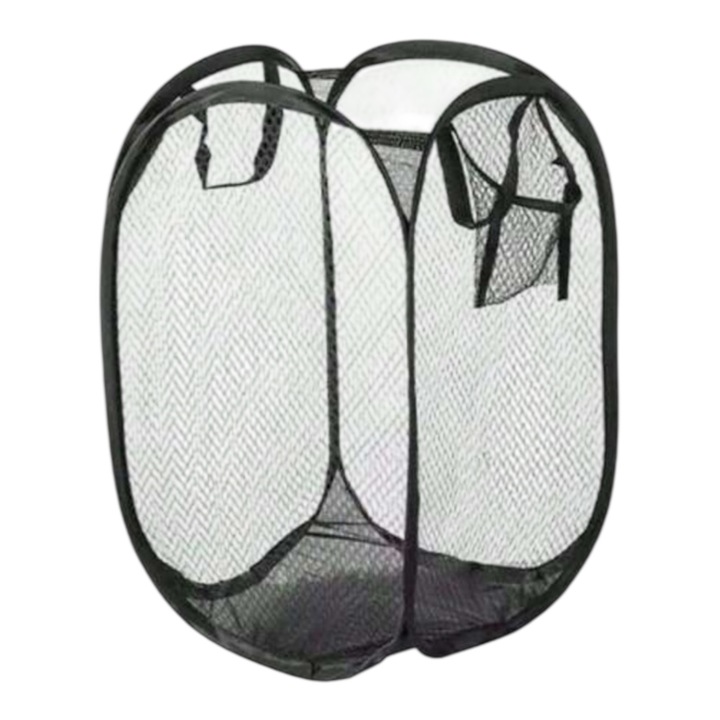Cos de rufe, negru, din plasa, pliabil, 30x47cm