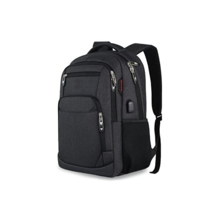 Rucsac laptop mare cu port USB, rezistent la apa, negru