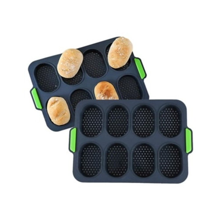 Tavi copt set 2 bucati, pentru baghete si chifle hamburger, silicon, antiaderent, fara BPA