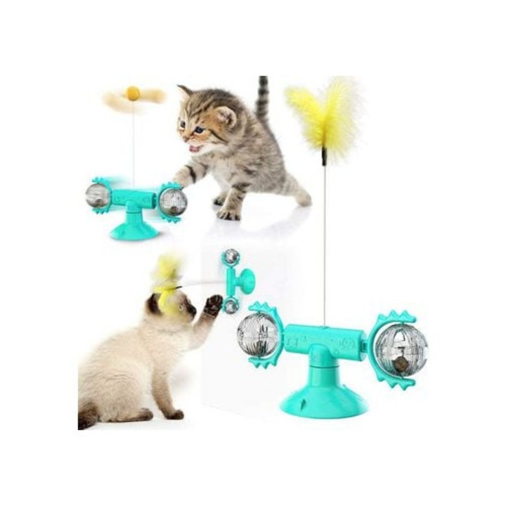 Interaktív játék macskáknak, szélmalom, tapadókorongos labdák, kék