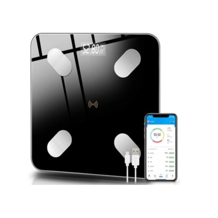 Cantar corporal digital reincarcabil, cu 13 masuratori esentiale, Bluetooth