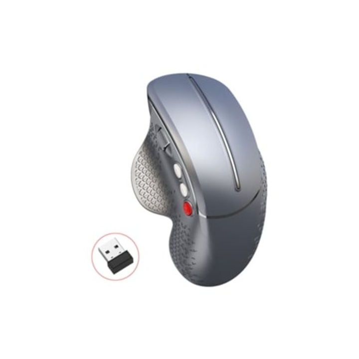 Egér, függőleges vezeték nélküli, 2.4G, ergonomikus, ezüstszürke