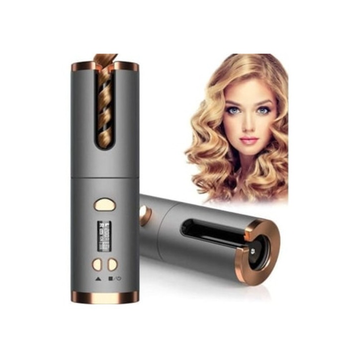 Ondulator automat fara fir, albastru, design anti-arsura, temperatura S