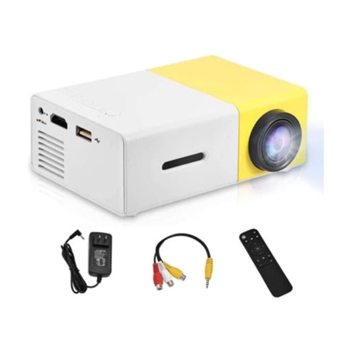 Мини преносим видео проектор 1080P 600Lm 4:3, поддръжка на лаптоп, компютър, смартфон, HDMI
