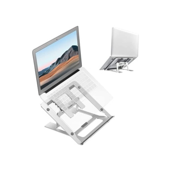 Suport laptop pliabil gri, ergonomic, non-alunecare, dimensiuni portabile