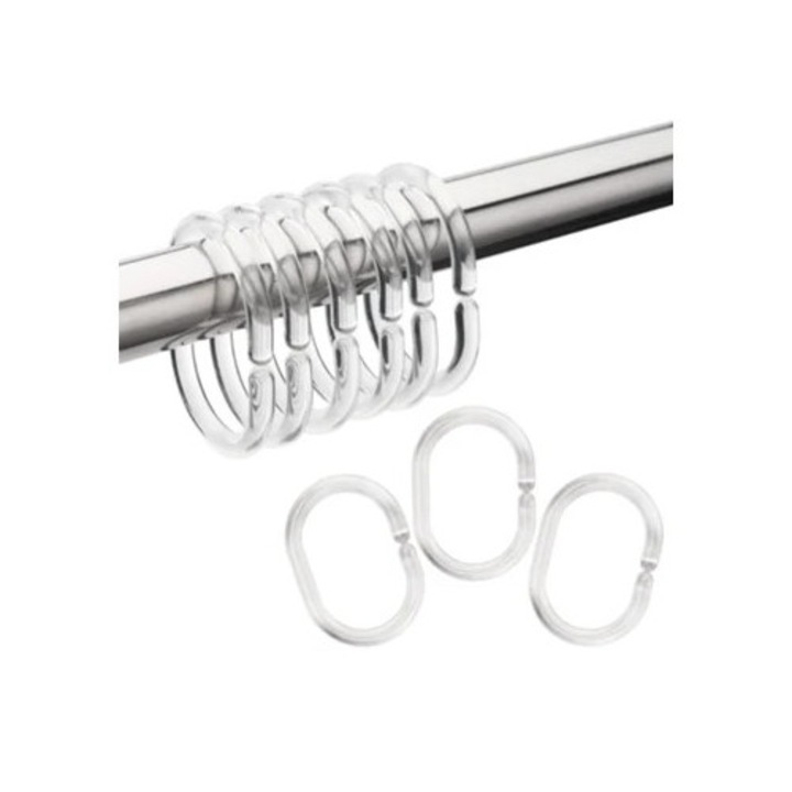 Set carlige pentru perdea de dus, design C, plastic, usor