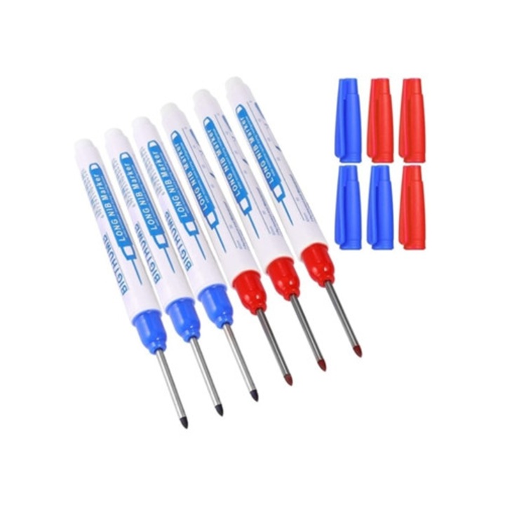 Комплект от 6 перманентни маркера с тънък връх, за строителство, дърводелство и металообработване