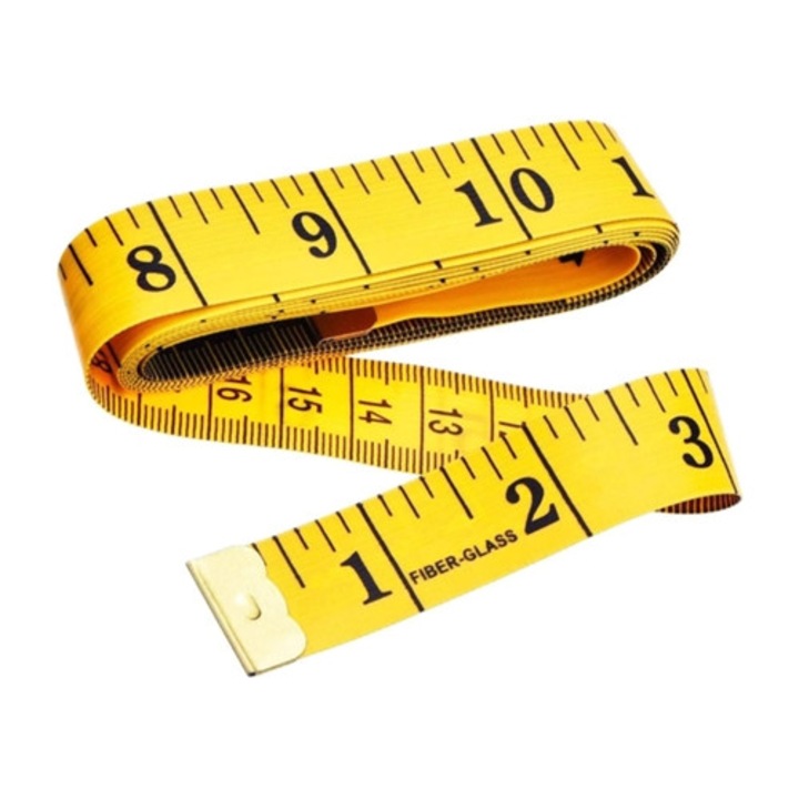 Rugalmas mérőszalag 150 cm, sárga, ruhaipari tervezéshez és kézművességhez