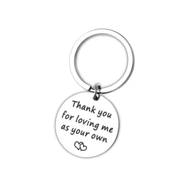 Személyre szabott kulcstartó "Lehet, hogy nem te adtál életet, de te tetted jobbá", anyák napi ajándék, V-nyakú tasakkal