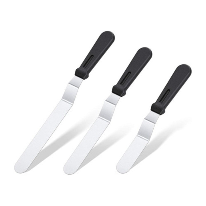 Torta díszítő spatula készlet, rugalmas rozsdamentes acél, ergonomikus fogantyúk, 3 darab